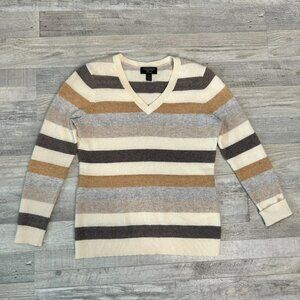 Charter Club Luxury Cashmere V-Neck Striped Sweater Flawed O24